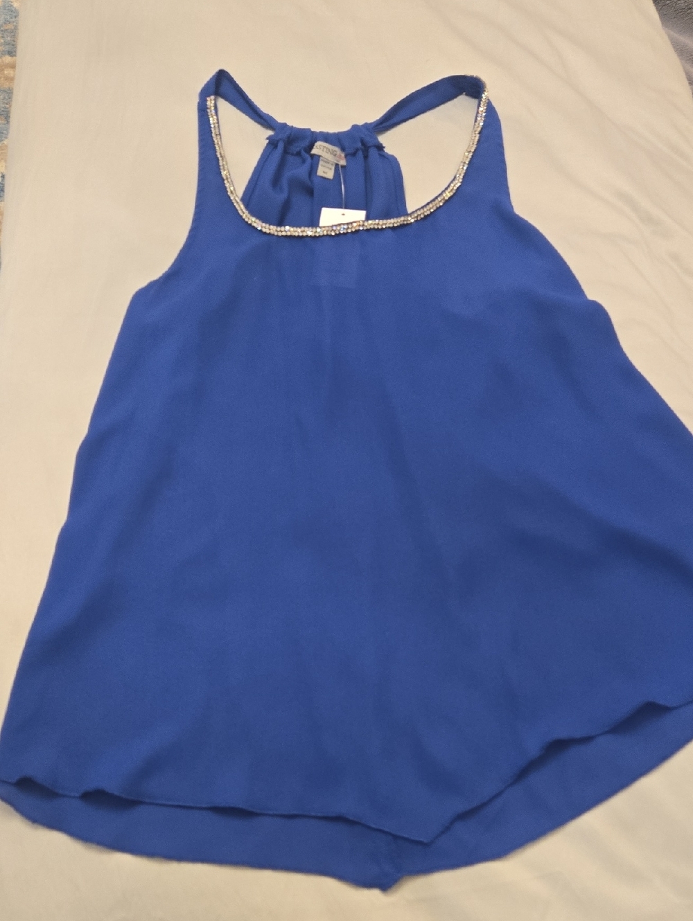 Sleeveless Beaded-Trim Cobalt Blue Camisole
